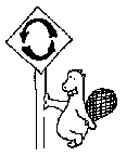 A beaver next to a sign with arrows